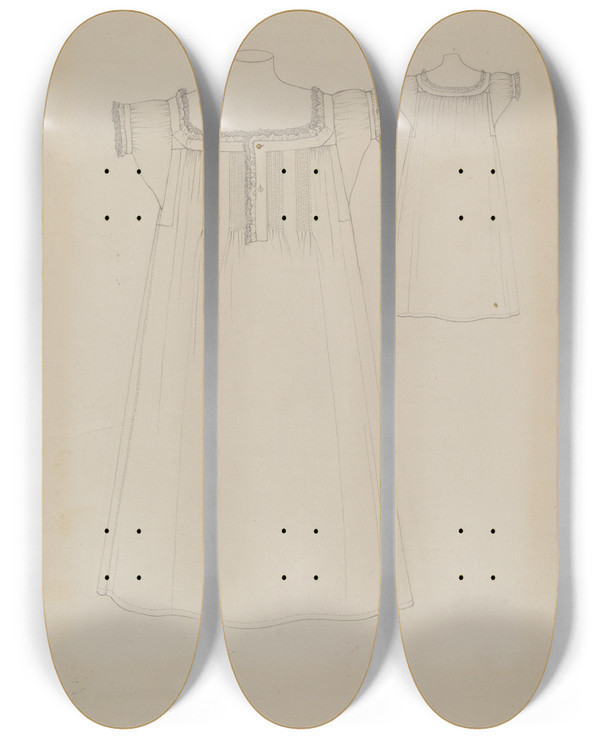 Triptych art skateboard deck of Rosalia Lane Chemise by Rosalia Lane