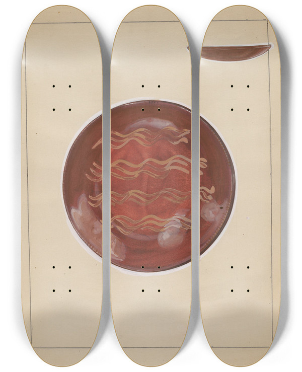 Triptych art skateboard deck of John Dana Plate by John Dana (1935)