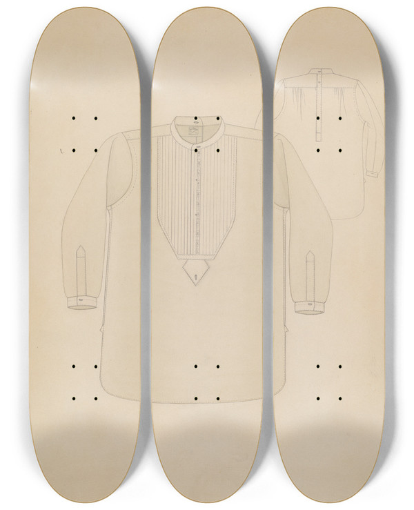 Triptych art skateboard deck of Irene M Burge Shirt by Irene M Burge