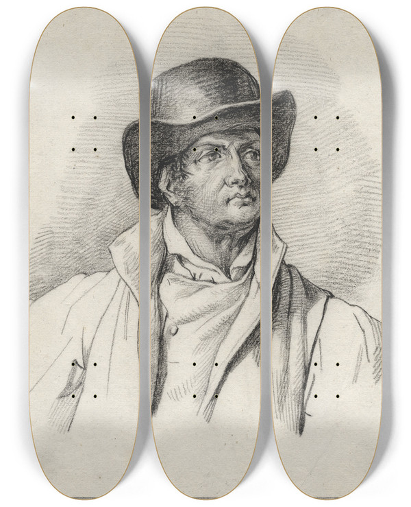 Triptych art skateboard deck of David Humbert De Superville Borstbeeld Van Een Onbekende Man Met Hoed by David Humbert De Superville (1770-1849)