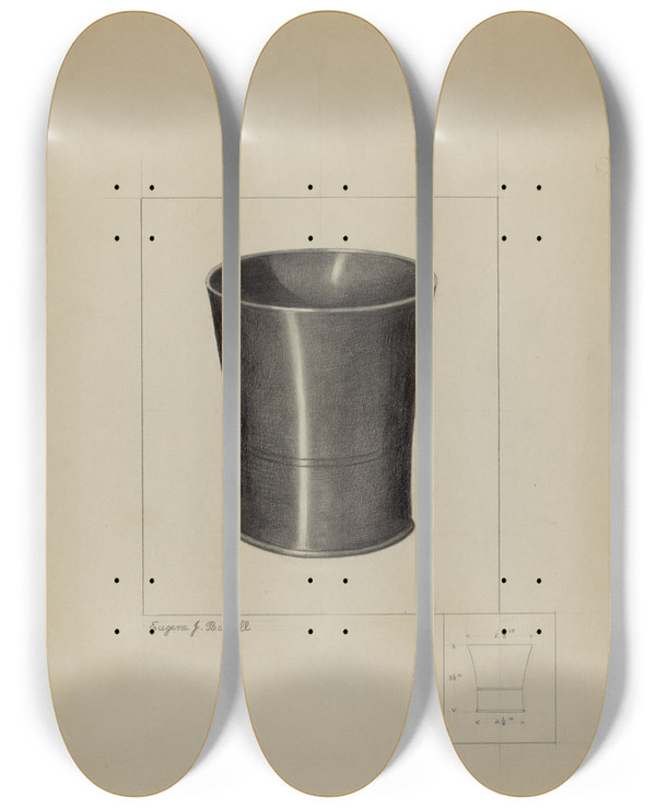 Triptych art skateboard deck of Eugene Barrell Pewter Beaker by Eugene Barrell