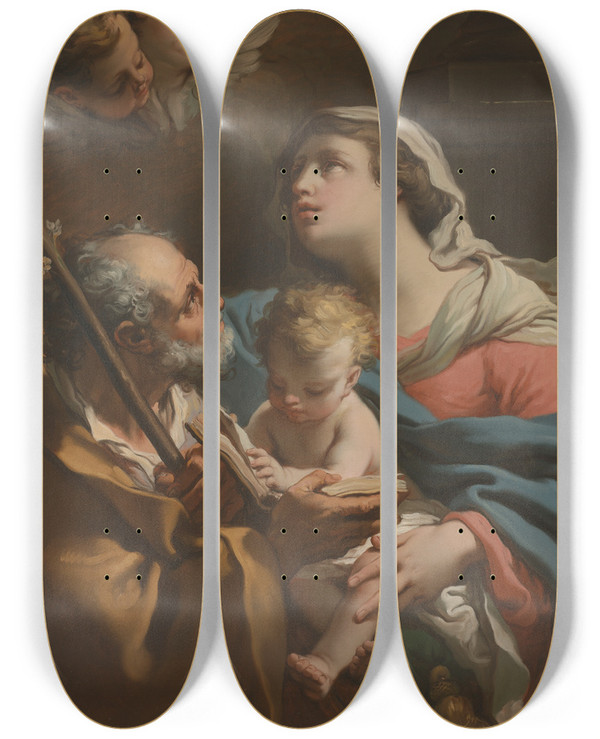 Triptych art skateboard deck of Gaetano Gandolfi The Holy Family_1 by Gaetano Gandolfi (1734-1802)