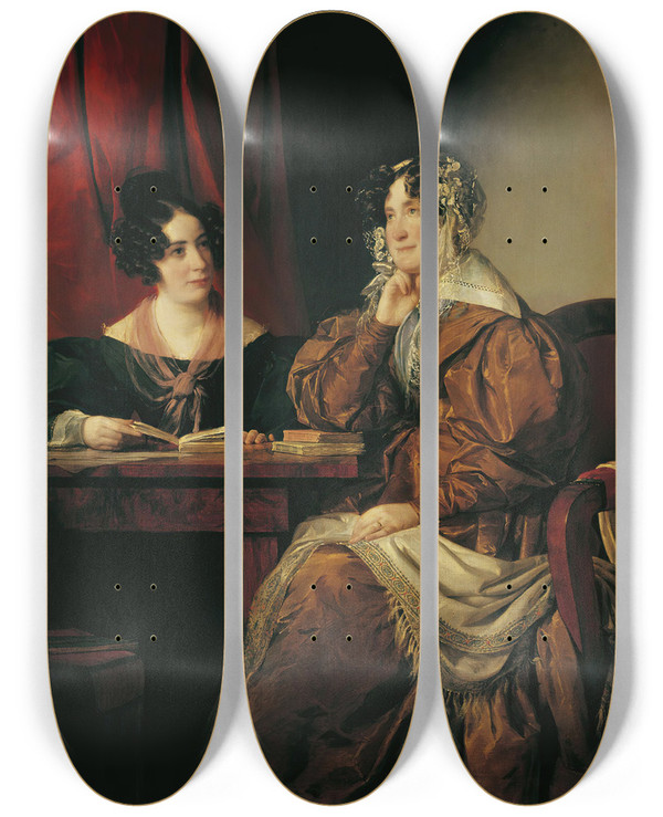 Triptych art skateboard deck of Friedrich Von Amerling Henriette Baronin Pereiraarnstein Mit Ihrer Tochter Flora by Friedrich Von Amerling (1803-1887)