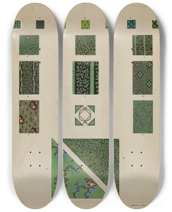 Triptych art skateboard deck of Francis Law Durand Quilt Detail by Francis Law Durand (1935)