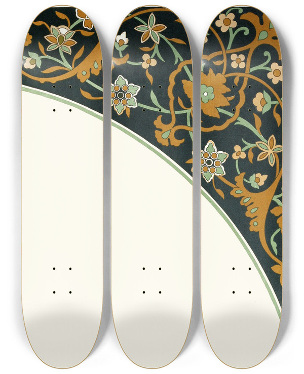 Triptych art skateboard deck of Afghan Boundary Commission 18 Plates Of Ornamental Tiles From The Afghan Boundary Commission Pl 16 by Afghan Boundary Commission (1884-1888)