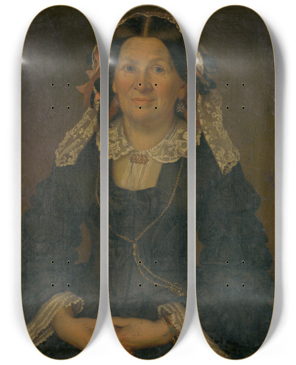 Triptych art skateboard deck of Benno Fischer Portrait Of A Woman by Benno Fischer (1828-1865)