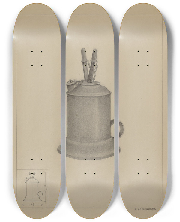 Triptych art skateboard deck of A Zaidenberg Spark Lamp_1 by A Zaidenberg