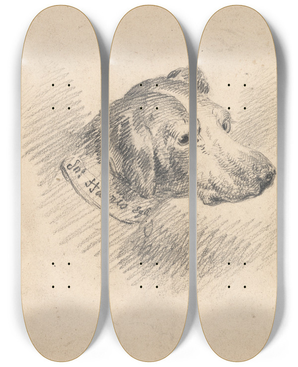 Triptych art skateboard deck of George Morland Head Of A Hound by George Morland (1763-1804)
