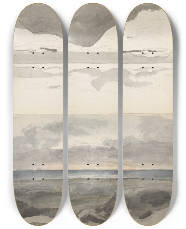 Triptych art skateboard deck of Jakob Christoph Miville Meereskste Bei Libau Liepja by Jakob Christoph Miville (1786-1836)