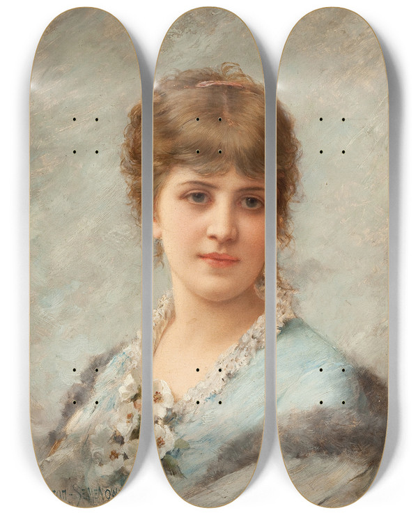 Triptych art skateboard deck of Emile Eismansemenowsky Portrait Of A Lady by Emile Eisman-Semenowsky (1853-1918)