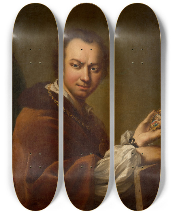 Triptych art skateboard deck of Martin Van Meytens Selbstbildnis by Martin Van Meytens (1695-1770)