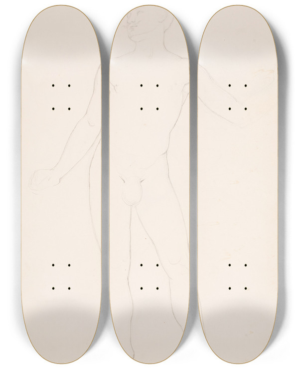 Triptych art skateboard deck of Erasmus Von Engert Sketchbook Drawings Pl5 by Erasmus Von Engert (1796-1871)
