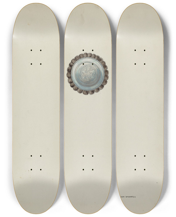 Triptych art skateboard deck of Eva Fox And Harry Mann Waddell Concha by Eva Fox And Harry Mann Waddell