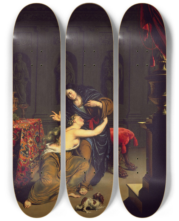 Triptych art skateboard deck of Willem Van Mieris Joseph And Potiphars Wife by Willem Van Mieris (1662-1747)