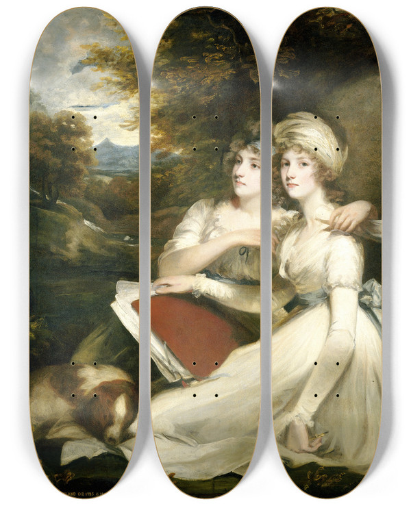 Triptych art skateboard deck of John Hoppner The Frankland Sisters by John Hoppner (1758-1810)