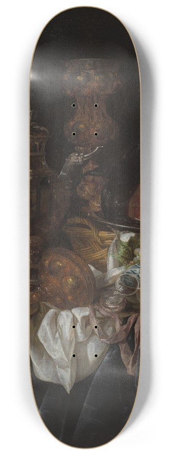 Abraham van Beyeren - Silver Wine Jug, Ham, and Fruit 8.25 inch art skate deck