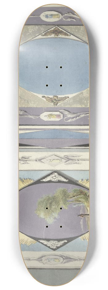 Abraham Meertens - Ontwerp voor kamerversiering met twee panelen met een ovaal in een ruit 8.25 inch art skate deck