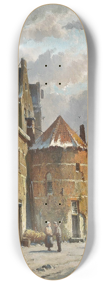 Adrianus Eversen - Figures On A Dutch Street, Winter 8.25 inch art skate deck