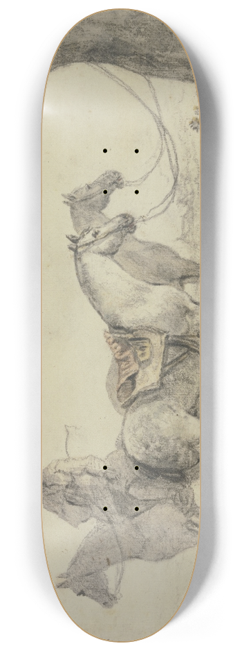 Aelbert Cuyp - Zwei gesattelte Pferde an einen Baum gebunden, dabei ein Reiter 8.25 inch art skate deck