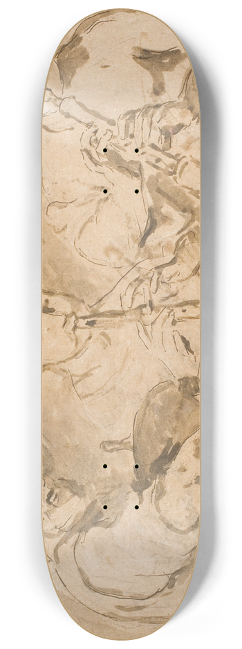 After Bernardo Strozzi - Three Musicians Playing Horns and Pipe 8.25 inch art skate deck