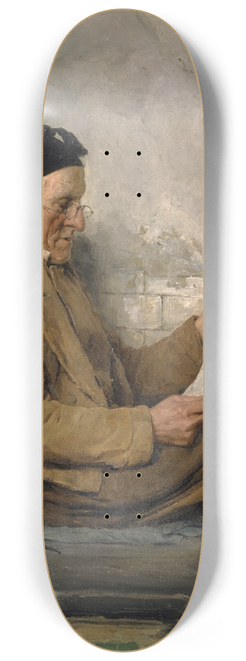 Albert Anker - Farmer Reading on the Stove Bench 8.25 inch art skate deck
