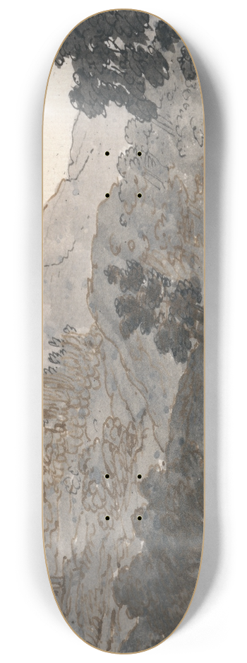 Alexander Cozens - River and Mountain, with Ruins 8.25 inch art skate deck