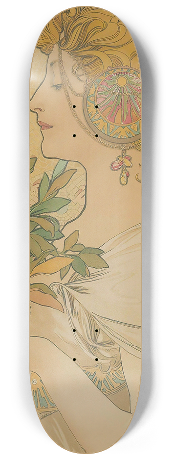 Alphonse Mucha - La Plume 8.25 inch art skate deck