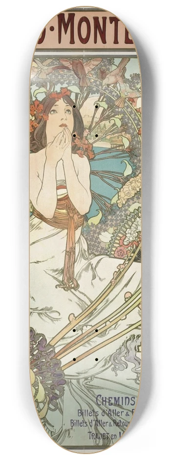 Alphonse Mucha - Monaco monte carlo 8.25 inch art skate deck