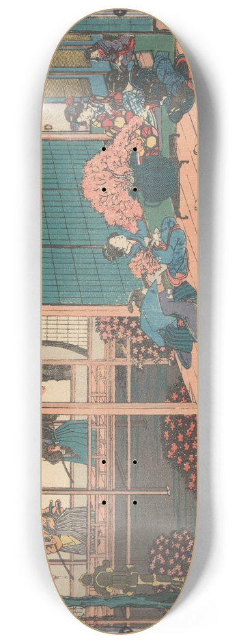 And Hiroshige - Two Ronin Looking into Yoshiwara 8.25 inch art skate deck