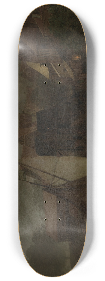 Andreas Achenbach - Boats on a canal, moonlight 8.25 inch art skate deck
