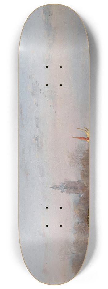 Andreas Schelfhout - A Frozen Waterway With Skaters By A Refreshment Stall 8.25 inch art skate deck