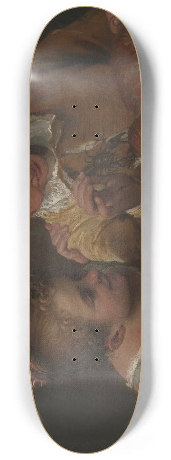 Annibale Carracci - Two Children Teasing a Cat 8.25 inch art skate deck