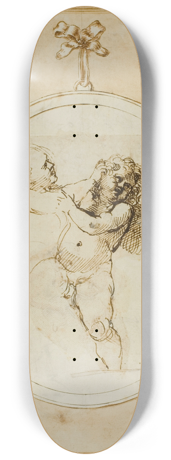 Annibale Carracci - Two Putti Fighting; Study for the Galleria Farnese 8.25 inch art skate deck