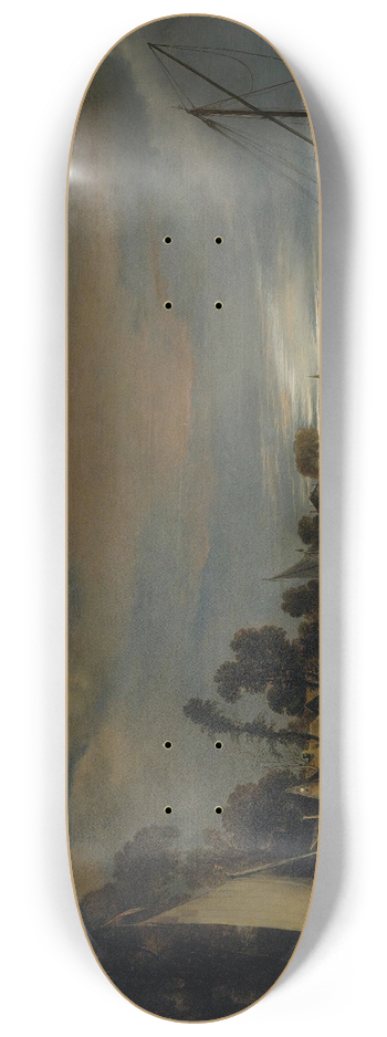 Anthonie Van Borssum - A Moonlit River Landscape 8.25 inch art skate deck