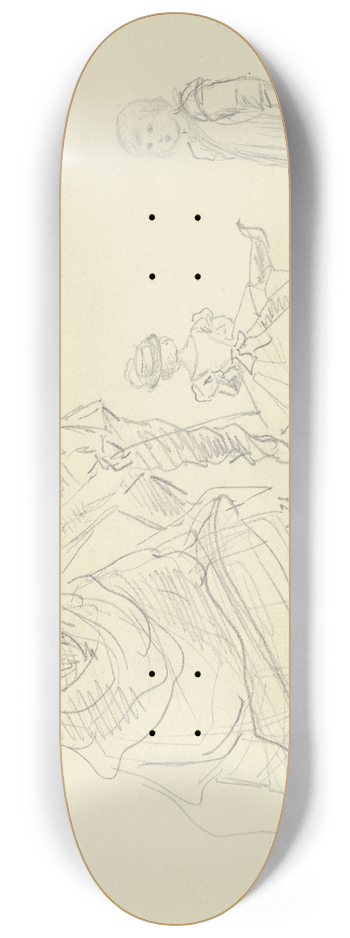 Anton Burger - Studienblatt; zwei Erwachsene, zwei Kinder 8.25 inch art skate deck