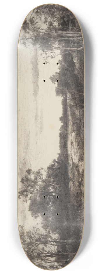 Anton Melbye - Landscape with a stream or lake in the foreground 8.25 inch art skate deck