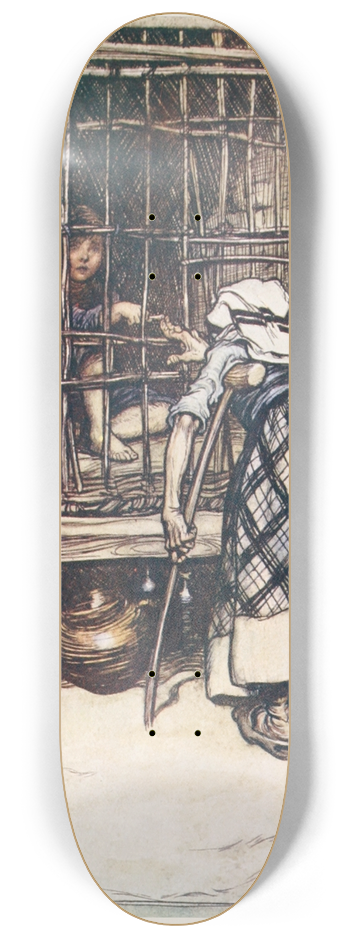 Arthur Rackham - Hansel put out a knuckle-bone, and the old Woman, whose eyes were dim, could not see, and thought it was his finger 8.25 inch art skate deck