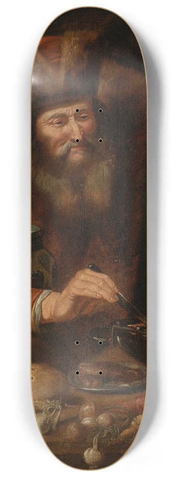 Artus Wolfaerts - BeardedMan Cooking Sausages 8.25 inch art skate deck