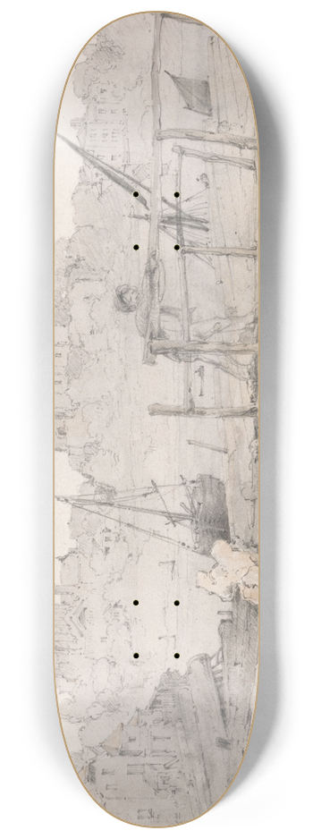 Franois Louis Thomas Francia - Southeast View of Rochester Castle and the Cathedral 8.25 inch art skate deck