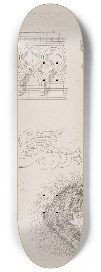 August Jerndorff - Prveblad med arkitektoniske fragmenter og Frk Buchheisters portrt 8.25 inch art skate deck