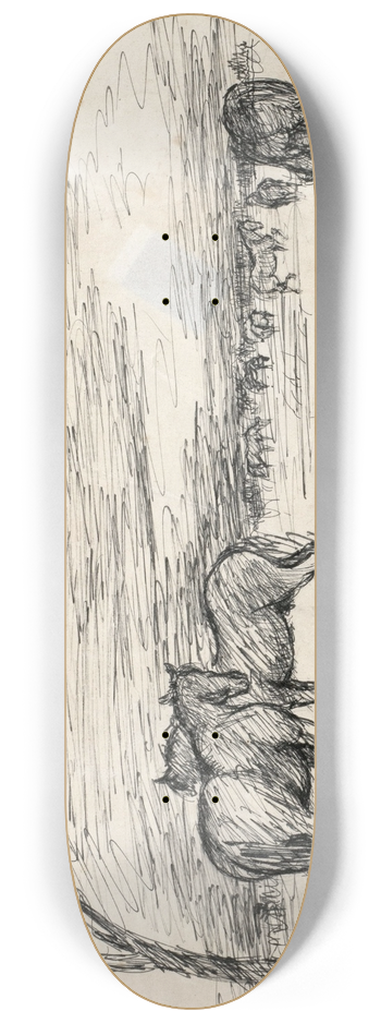 August Kratzer - Pferde auf der Wiese 8.25 inch art skate deck