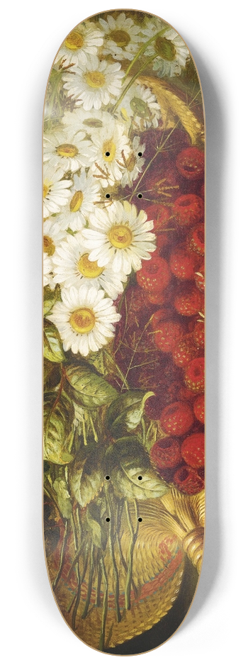 August Laux - Still Life with Daises and Raspberries on a Ledge 8.25 inch art skate deck
