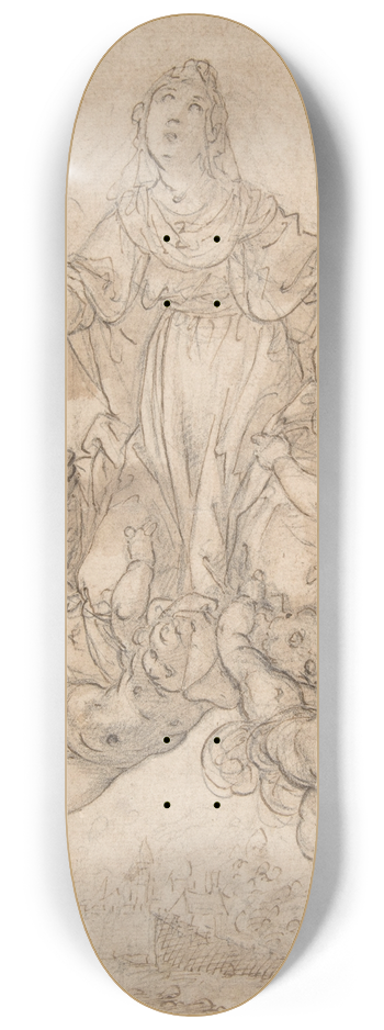 Aurelio Lomi - Virgin in Glory with Angels 8.25 inch art skate deck