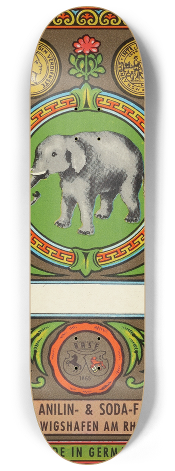 Badische Anilin & Soda-Fabrik - Badische Anilin & Soda-Fabrik dye label with elephant 8.25 inch art skate deck