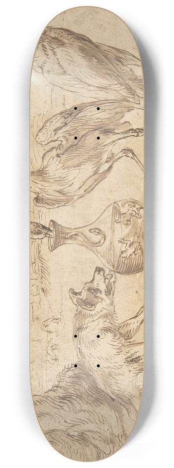 Frans Snyders - Fox With Two Herons 8.25 inch art skate deck