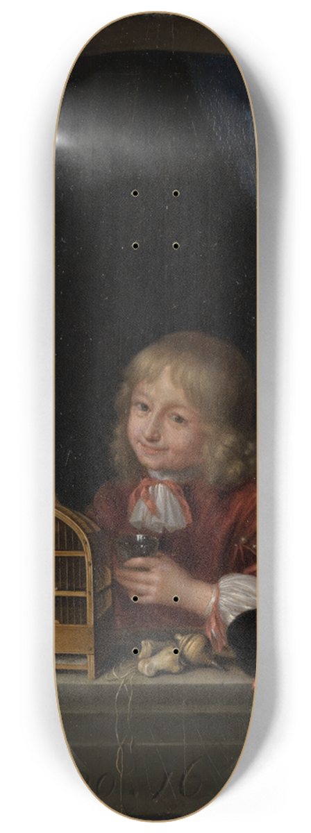 Frans van Mieris the Elder - Knabe mit Vogelkfig im Fenster 8.25 inch art skate deck