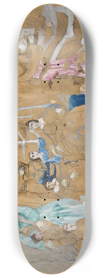 Carl Fredrik Hill - Figures on Golden Ground. Composition from His Illness 8.25 inch art skate deck
