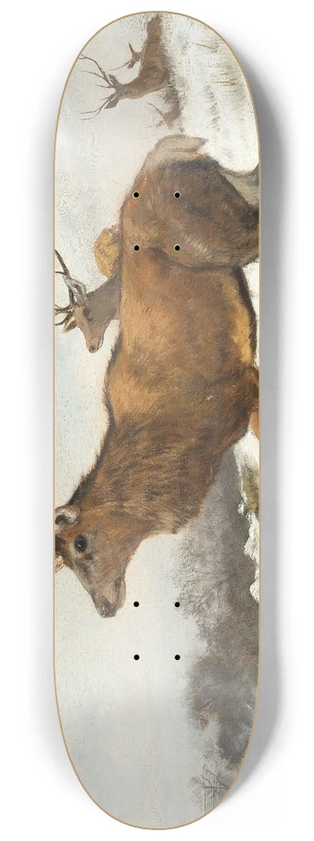 Carl Friedrich Deiker - Stags in the Snow 8.25 inch art skate deck