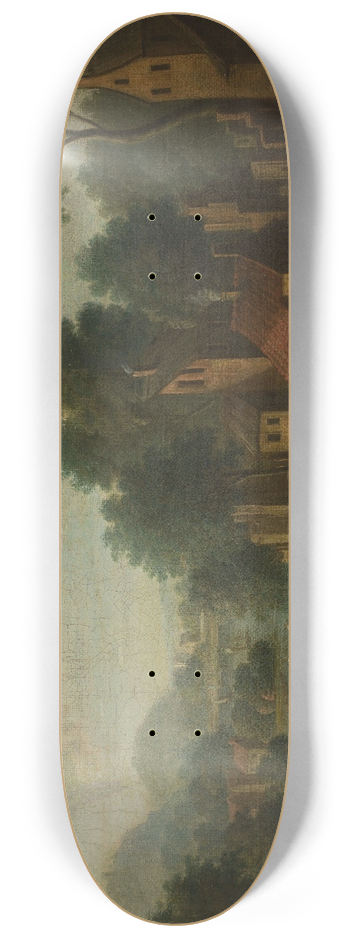Franz de Paula Ferg - Landscape with peasants at play 8.25 inch art skate deck