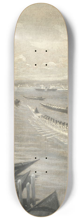 Charles Atamian - Abdlhamid II crossing the Bosphorus for his coronation in the Eyp Sultan Mosque, the Dolmabahe Mosque beyond 8.25 inch art skate deck